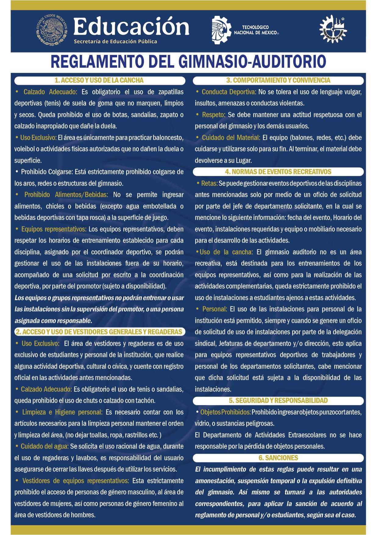 Reglamento del Gimnasio-Auditorio